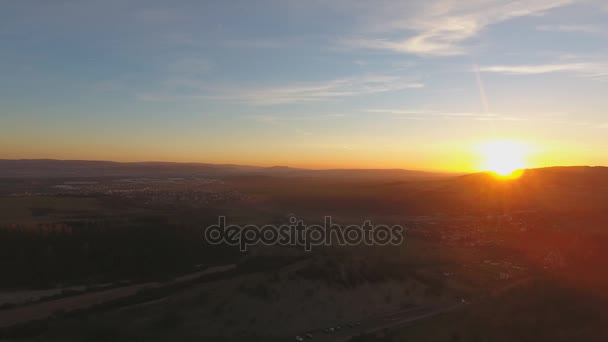 Beautiful autumn morning on the view point above the deep forest — Stock Video