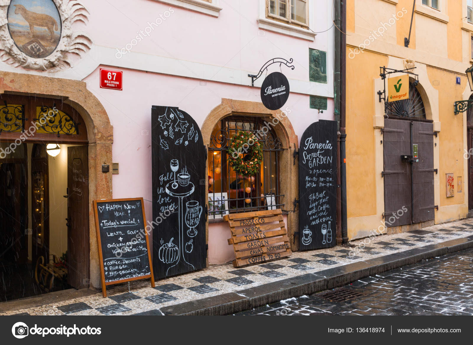 prague, czech republic - 03.01.2017: small window cafe on the prague, czech republic - 03.01.2017: small window cafe on the
