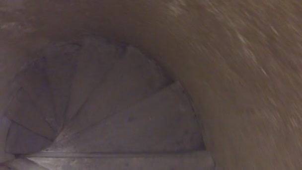 Elliptical medieval stone staircase in old castle — Stock Video