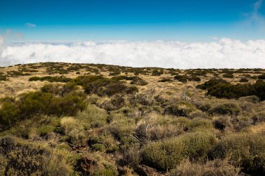 Bulutlar Teide Milli Parkı'nda Tenerife üzerinde göster