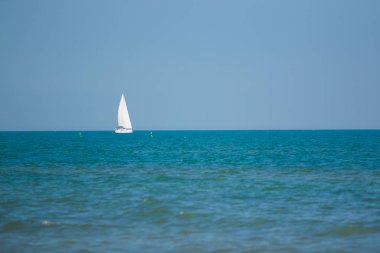 Açık denizde beyaz yelkenli yelkenli gemiler.