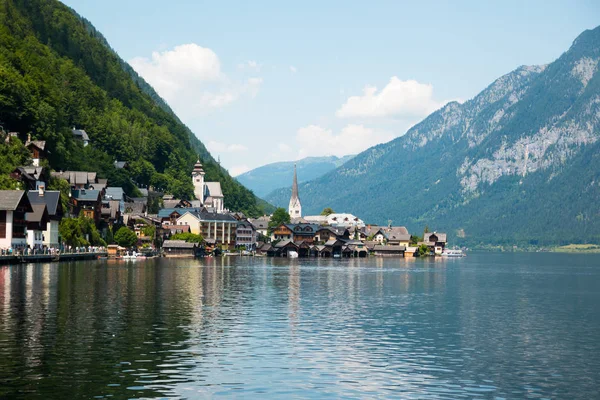 View of famous Hallstatt Lakeside Town in the Alps Stock Image
