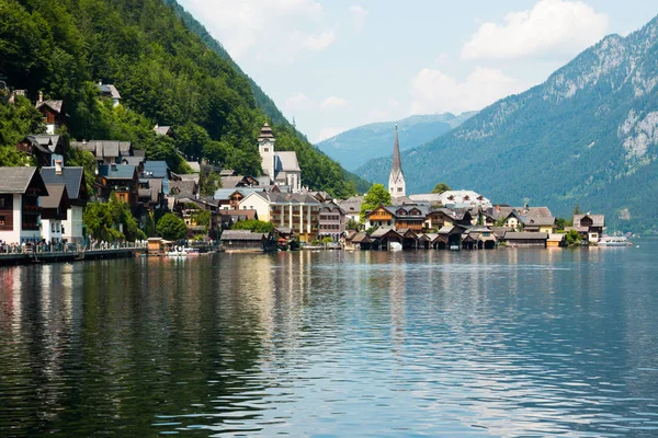 View of famous Hallstatt Lakeside Town in the Alps Stock Picture