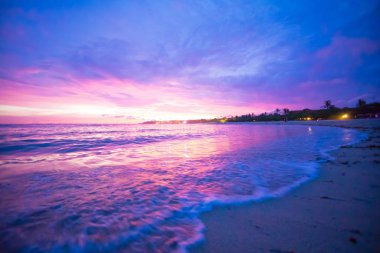 Bali Beach günbatımı zaman düşme renkli okyanus dalgası
