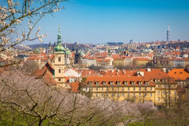 Bahar güneşli günde Prag eski şehir görünümü