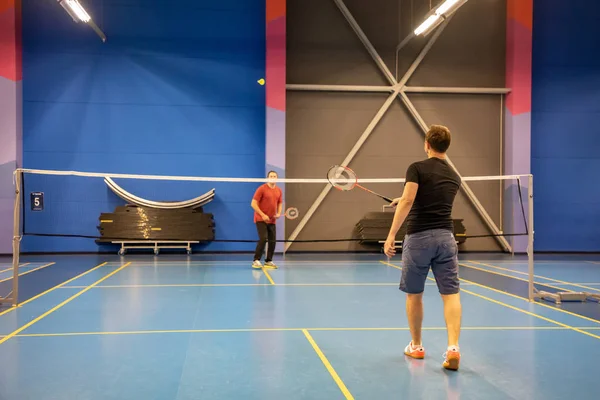 Prague, Czech Republic - 18.01.2020: Indoor badminton courts with players competing, amateur sport in Prague, Czech Republic — 스톡 사진