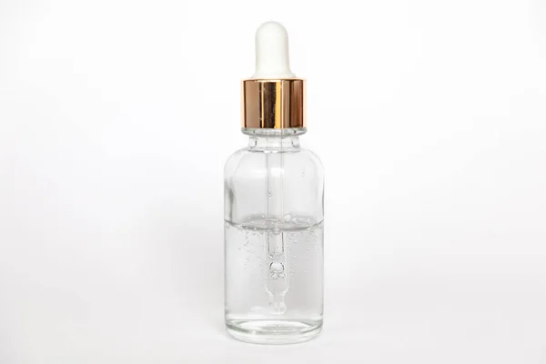 Dropper Glass Bottle Mock Growth Acido Ialuronico Sfondo Bianco Siero — Foto Stock