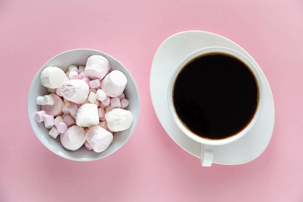 Guimauve Avec Café Chocolat Chaud Dans Une Tasse Sur Fond — Photo