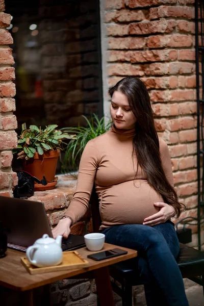 Porträt Einer Jungen Schwangeren Freiberuflerin Die Laptop Als Fernjob Nutzt — Stockfoto