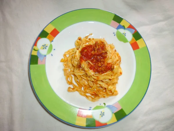 Cozinha Caseira Italiana Fina Tagliatelle Com Ragu — Fotografia de Stock