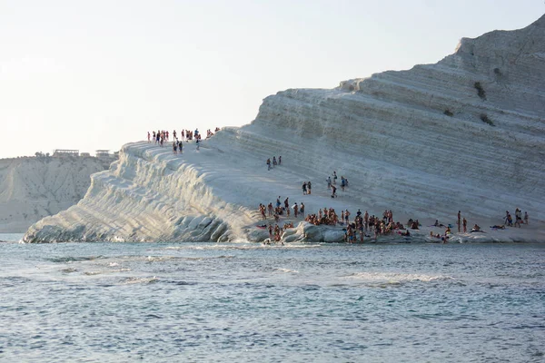 Vue Sur Scala Dei Turchi Sicile Coucher Soleil Lorsque Érosion — Photo