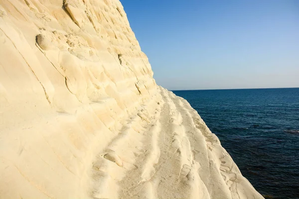 Vista Scala Dei Turchi Sicília Pôr Sol Quando Erosão Mais — Fotografia de Stock