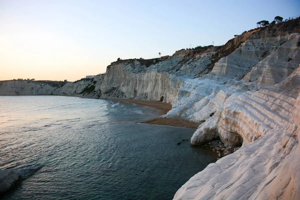 Pohled Scala Dei Turchi Sicílii Při Západu Slunce Kdy Nejvíce — Stock fotografie