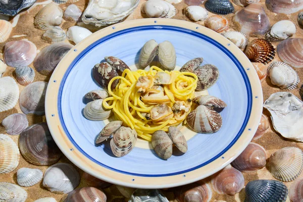 Ιταλική Κουζίνα Για Υγιεινή Μεσογειακή Διατροφή Ριζότο Κολοκύθα Σπαγγέτι Μύδια — Φωτογραφία Αρχείου
