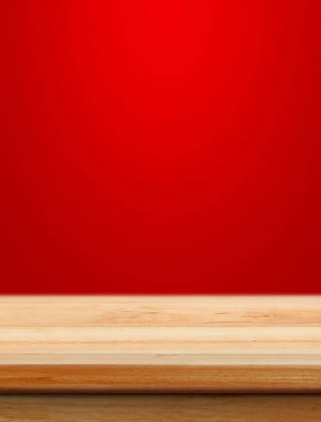 Tavolo in legno vuoto con sfondo rosso di Natale per pla prodotto — Foto Stock