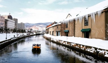 Otaru Canel görünümünü imza turist teknesi ile kış sezonu
