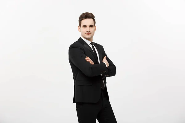 Happy businessman isolated - Successful handsome man standing with crossed arms isolated over white background. — Stock Photo, Image