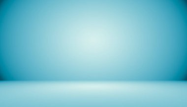 Metin ve resim alanı olan mavi degrade arka plan boş oda
