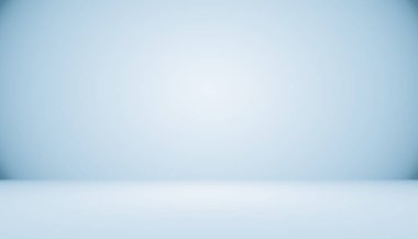 Metin ve resim alanı olan mavi degrade arka plan boş oda