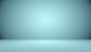 Metin ve resim alanı olan mavi degrade arka plan boş oda