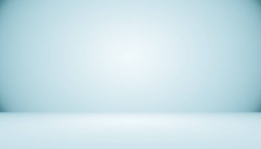Metin ve resim alanı olan mavi degrade arka plan boş oda