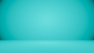 Metin ve resim alanı olan mavi degrade arka plan boş oda