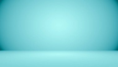Metin ve resim alanı olan mavi degrade arka plan boş oda