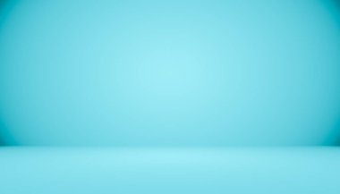 Metin ve resim alanı olan mavi degrade arka plan boş oda