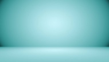Metin ve resim alanı olan mavi degrade arka plan boş oda