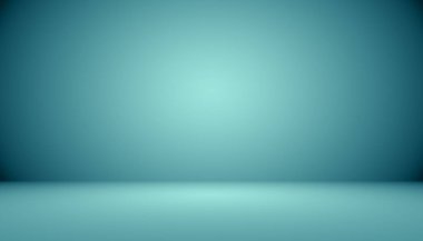 Metin ve resim alanı olan mavi degrade arka plan boş oda