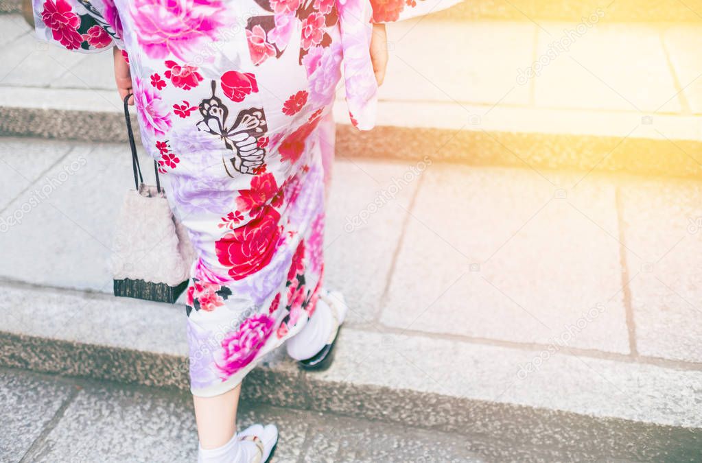 Women wearing kimono walking on street for shopping and cultural day wearing kimono.