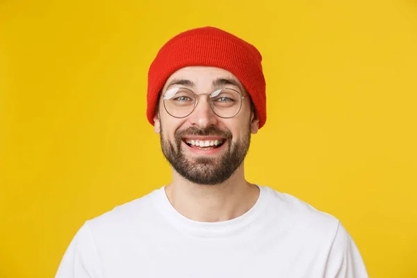Young casual man portrait isolated on yellow background — Stock Photo, Image