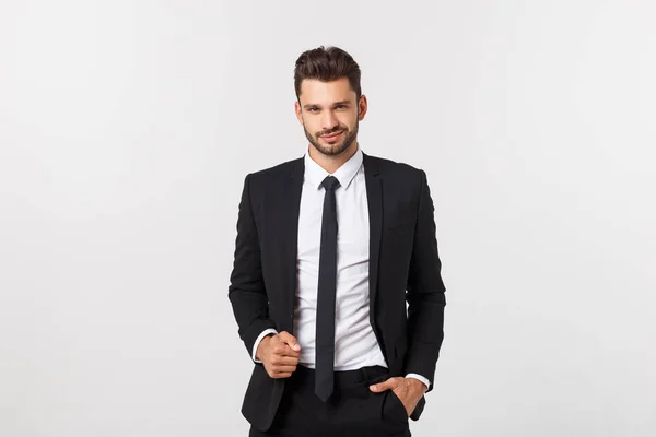 Business Concept - Πορτρέτο Όμορφος επιχειρηματίας με αυτοπεποίθηση πρόσωπο. Λευκό φόντο. — Φωτογραφία Αρχείου
