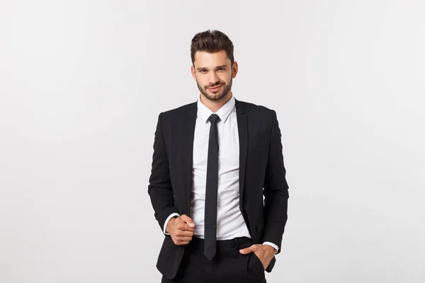 Business Concept - Portret Knappe Zakenman zelfverzekerd gezicht. Witte achtergrond. — Stockfoto