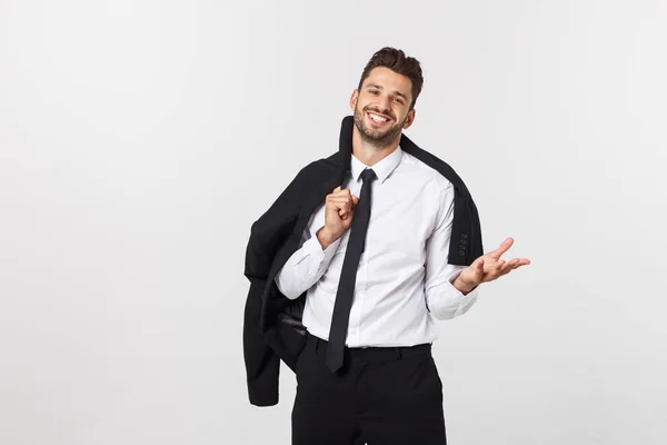 Negocio y concepto de oficina - buisnessman inteligente guapo mirando a la cámara. Aislado sobre fondo blanco . —  Fotos de Stock