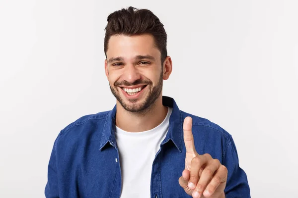 Sluiten van een man af te vragen en krijg idee van het bedrijfsleven. Geïsoleerd over witte achtergrond. — Stockfoto