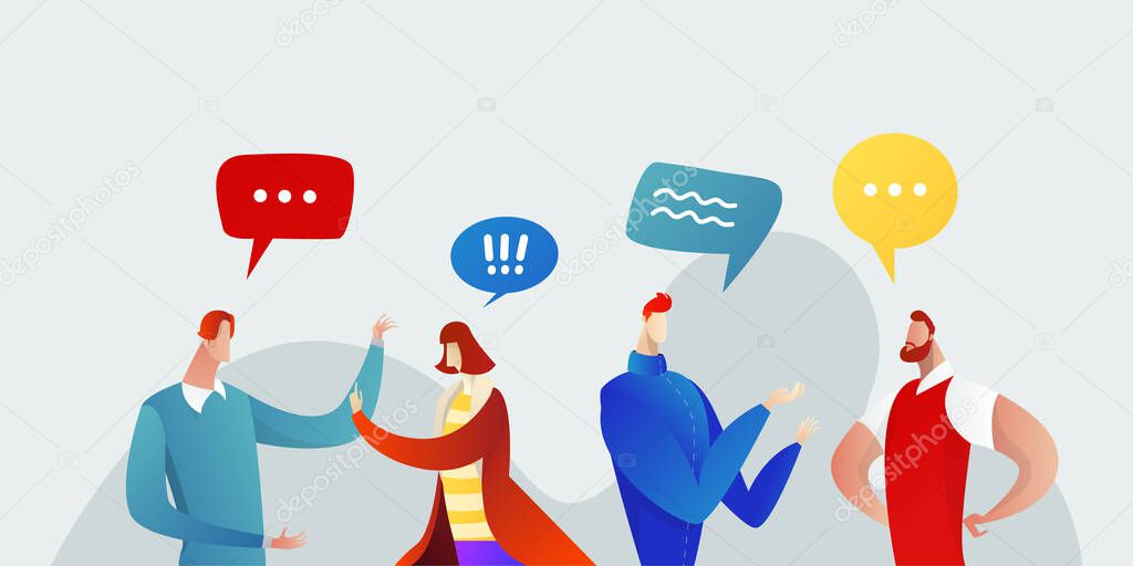 Business People Group Chat Communication Bubble Concept, Businesspeople Talking Discussing Communication Social Network Flat Vector Illustration.