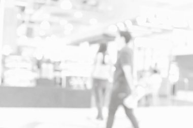 Gri ya da beyaz, mağaza geçmişi bulanık. Odaklanmamış bulanık arkaplan.