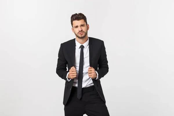 Portrait of confident mature businessman in formals standing isolated over white background — Stock Photo, Image