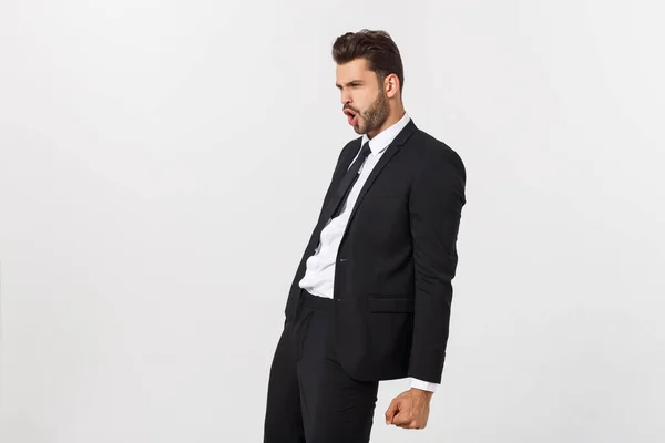 Retrato de hombre de negocios maduro y confiado en formales de pie aislado sobre fondo blanco — Foto de Stock
