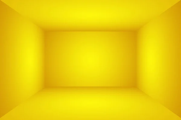 Solido astratto di colore giallo brillante gradiente studio parete stanza sfondo. Camera 3D . — Foto Stock