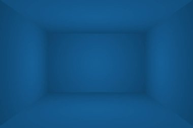 Soyut Lüks Derece Mavi arka plan. Siyah vignette Stüdyo Sancağıyla Pürüzsüz Koyu Mavi. 3D Stüdyo Odası.