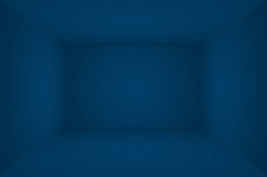 Soyut Lüks Derece Mavi arka plan. Siyah vignette Stüdyo Sancağıyla Pürüzsüz Koyu Mavi. 3D Stüdyo Odası.