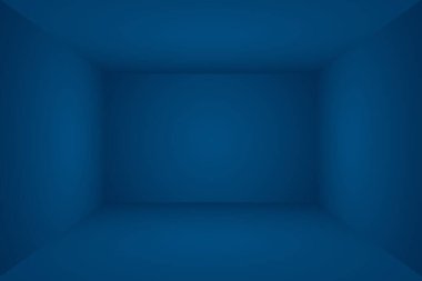 Soyut Lüks Derece Mavi arka plan. Siyah vignette Stüdyo Sancağıyla Pürüzsüz Koyu Mavi. 3D Stüdyo Odası.