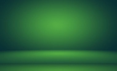 Metnin ve resmin için alanı olan yeşil eğimli soyut arkaplan boş oda.