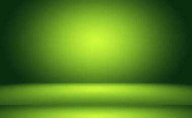 Metnin ve resmin için alanı olan yeşil eğimli soyut arkaplan boş oda.