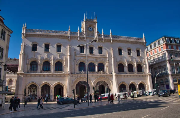 People Front Entrance Rossio Train Station Former Central Railway Station — Stock Photo, Image