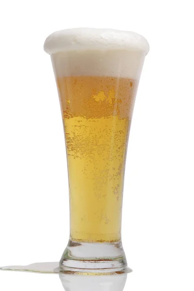 Egy korsó világos sör fehér alapon. — Stock Fotó