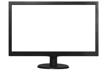 Beyaz arka planda siyah bilgisayar monitörü