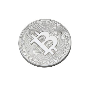 Beyaz arka plan üzerinde izole gümüş bitcoin